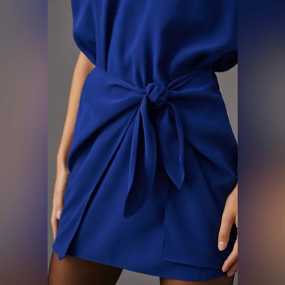 Amanda Uprichard Copeland Tie Front Mini Dress Ultramarine Royal Blue Size L - Picture 4 of 15